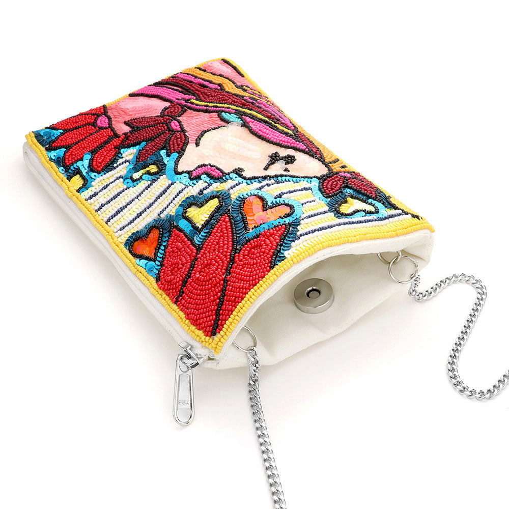 Seed Beaded Kissing Girl Diva Crossbody Bag