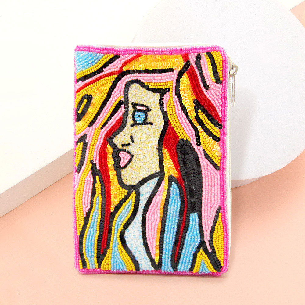 Seed Beaded Girl Diva Crossbody Bag