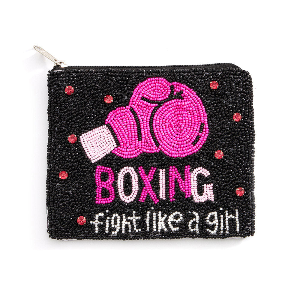 Fight Like A Girl Boxing Beaded Mini Pouch Bag