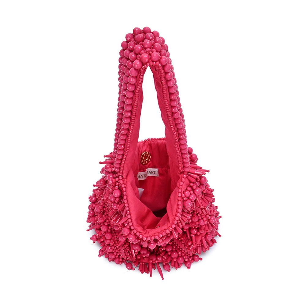 The Averlee Artisan Beaded Mini Bucket Bag in Fuchsia