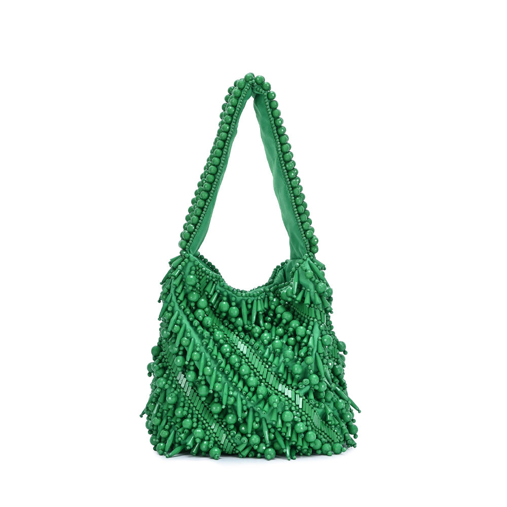 The Averlee Artisan Beaded Mini Bucket Bag in Green