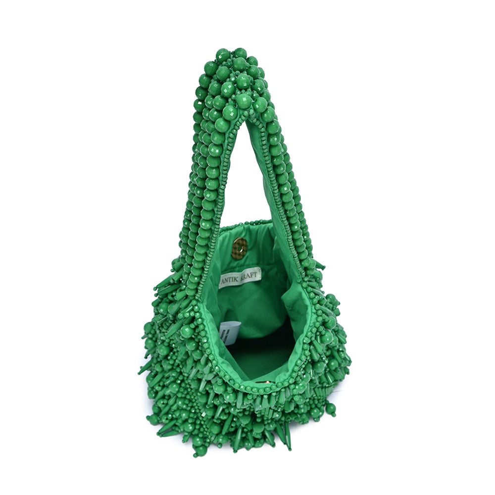 The Averlee Artisan Beaded Mini Bucket Bag in Green