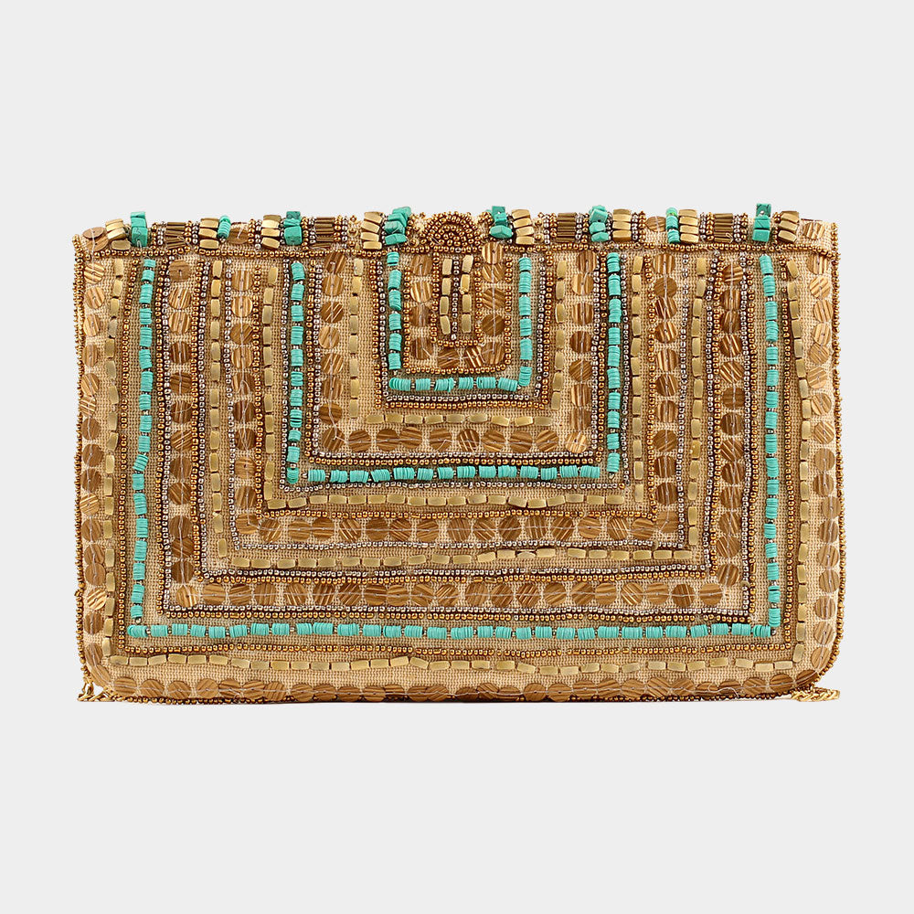 Beaded Natural Stone Turquoise Crossbody Clutch Handbag