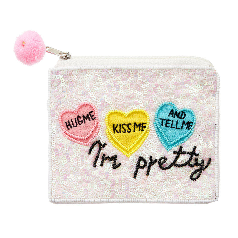 Kiss Me And Tell Me I'm Pretty Sequin Beaded Mini Pouch Bag