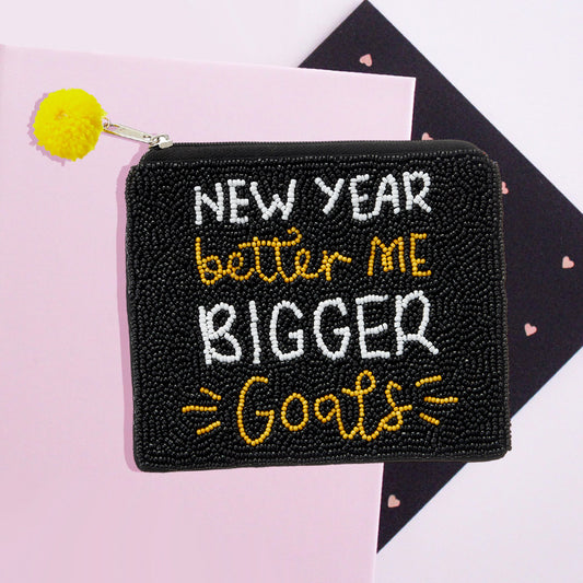 New Year Bigger Goals Seed Beaded Mini Pouch Storage Bag