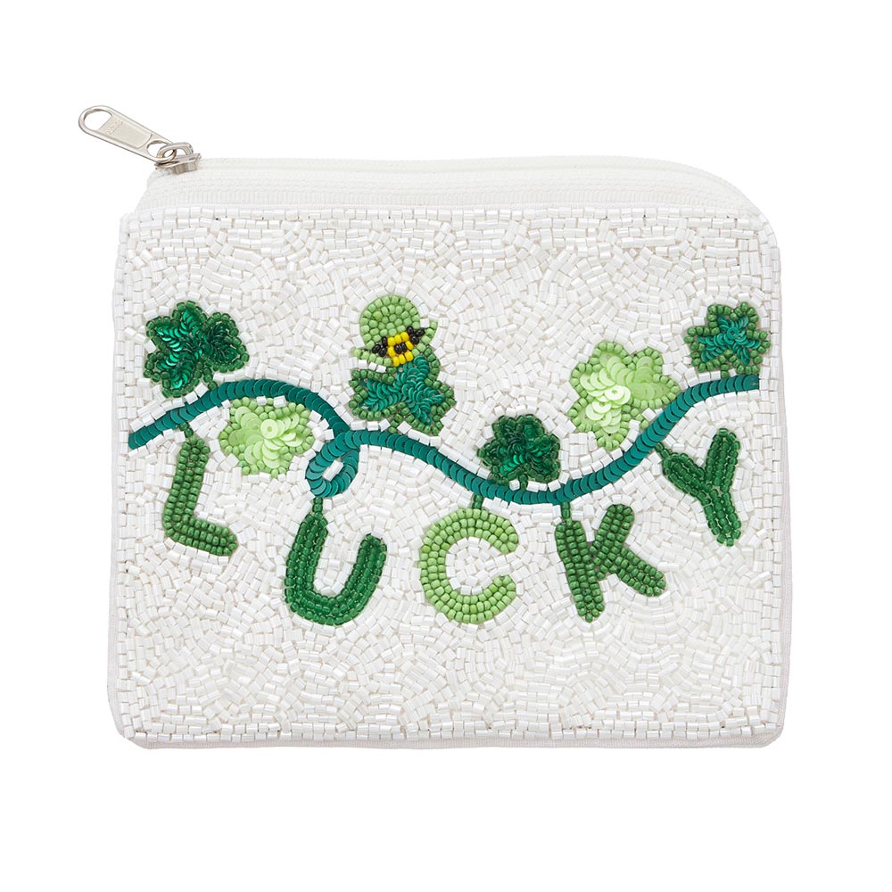 LUCKY St Patrick's Seed Beaded Mini Pouch Bag