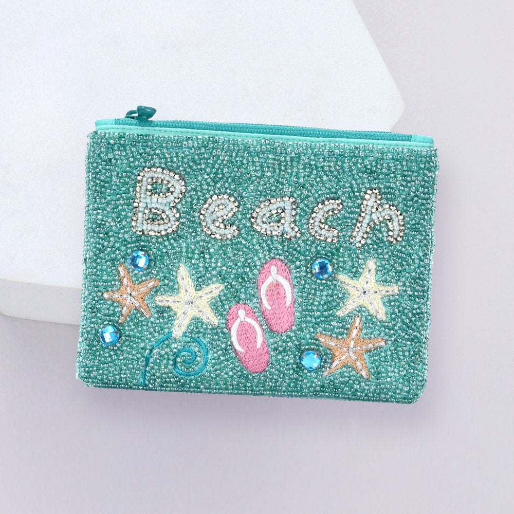 Day At The Beach Beaded Coin Pouch Bag