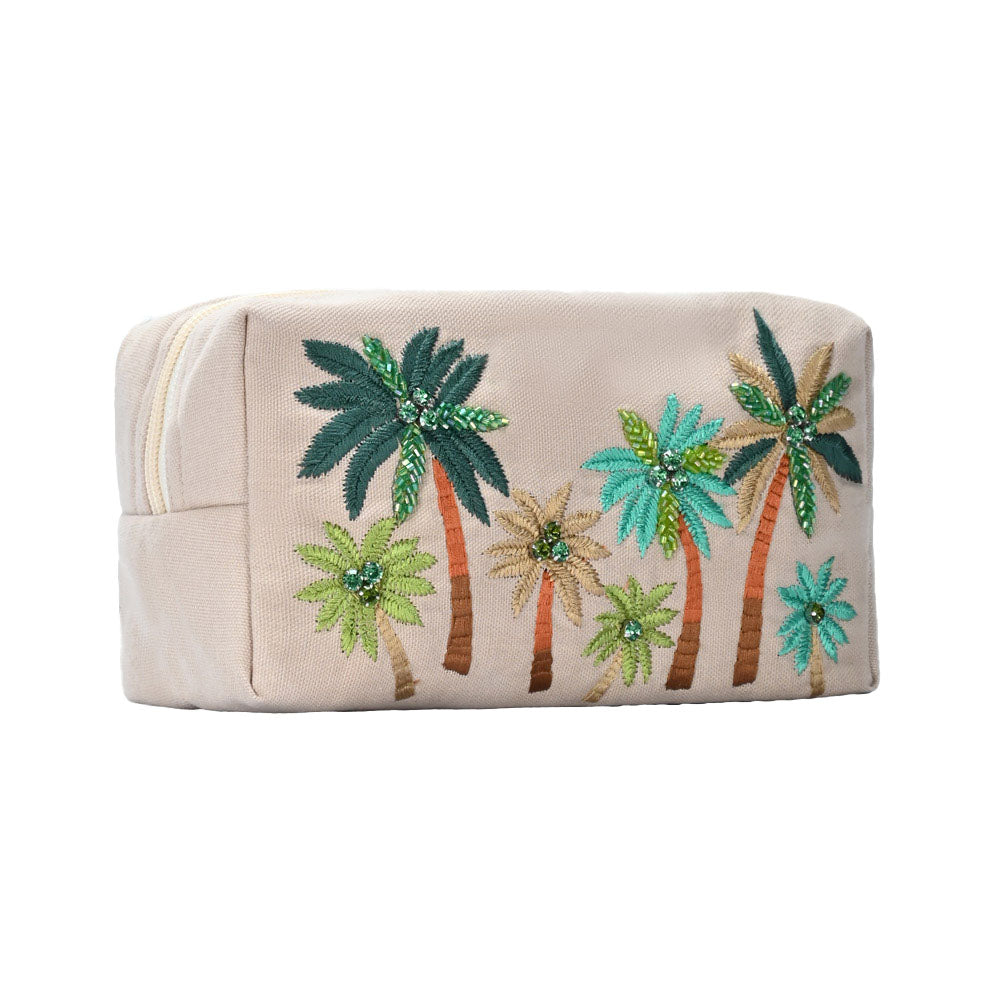 Palm Tree Resort Embroidered Rhinestone Storage Pouch Bag