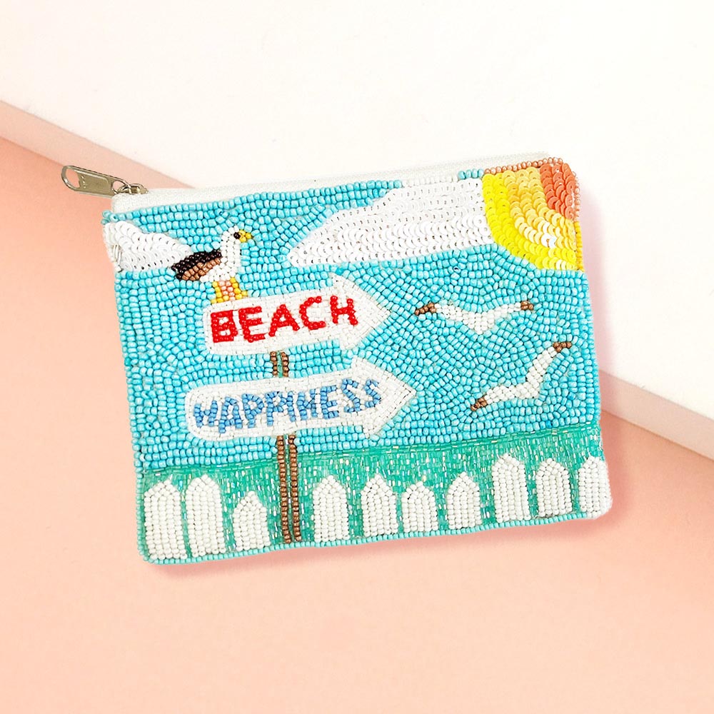 BEACH Message Seed Beaded Mini Pouch Bag