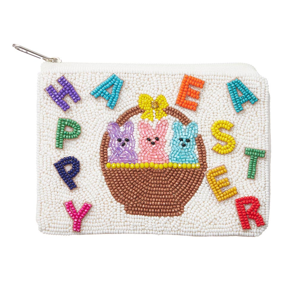 HAPPY EASTER Bunny Beaded Mini Pouch Bag
