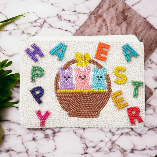 HAPPY EASTER Bunny Beaded Mini Pouch Bag