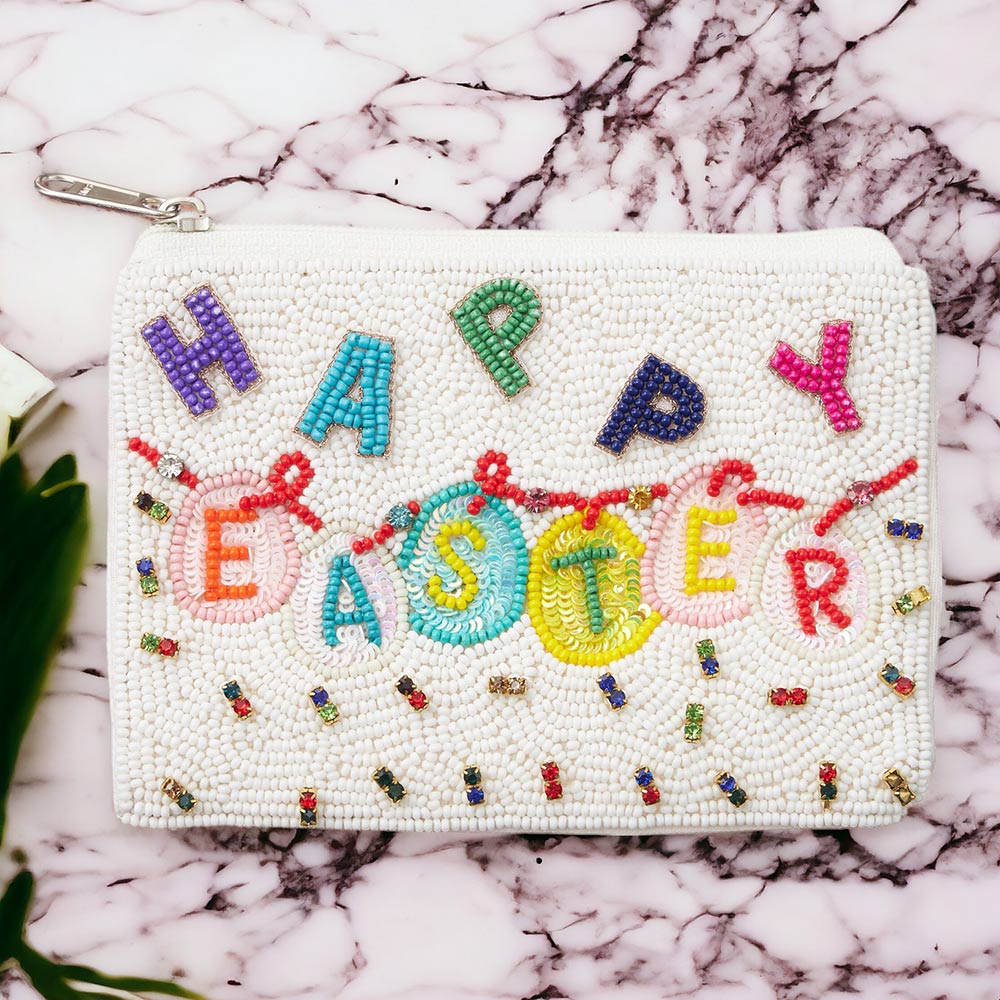 HAPPY EASTER Rhinestone Beaded Mini Pouch Bag