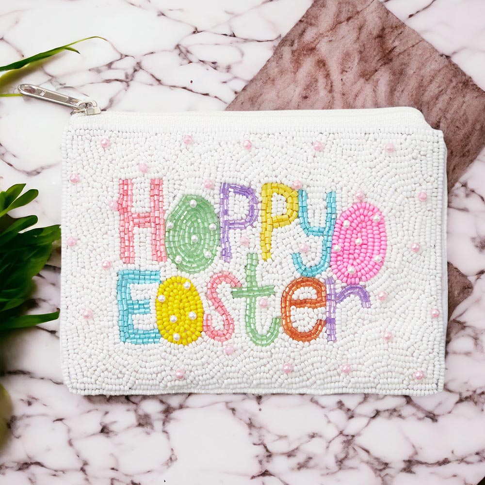 HAPPY EASTER Pearl Beaded Mini Pouch Bag