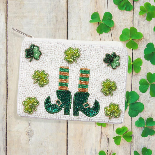 St Patrick's Day Seed Beaded Mini Pouch Bag