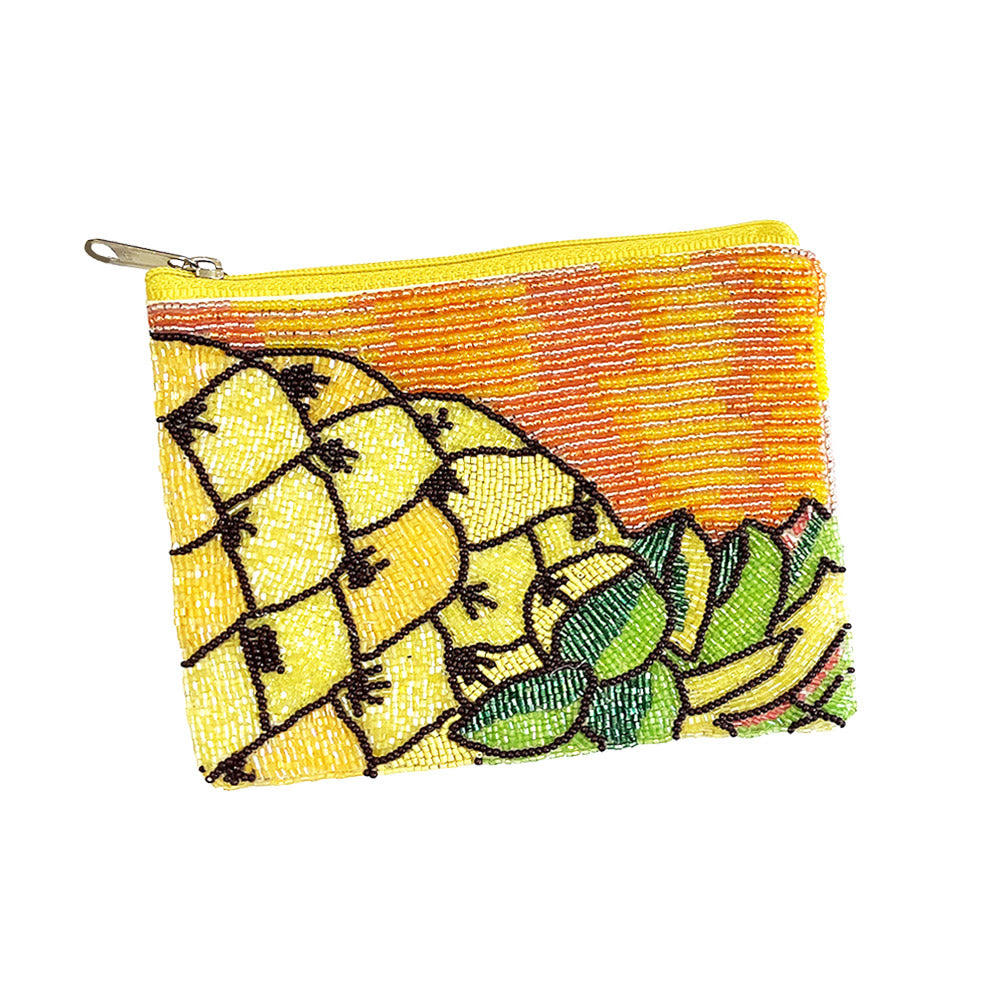 Pineapple Yellow Seed Beaded Mini Pouch Bag