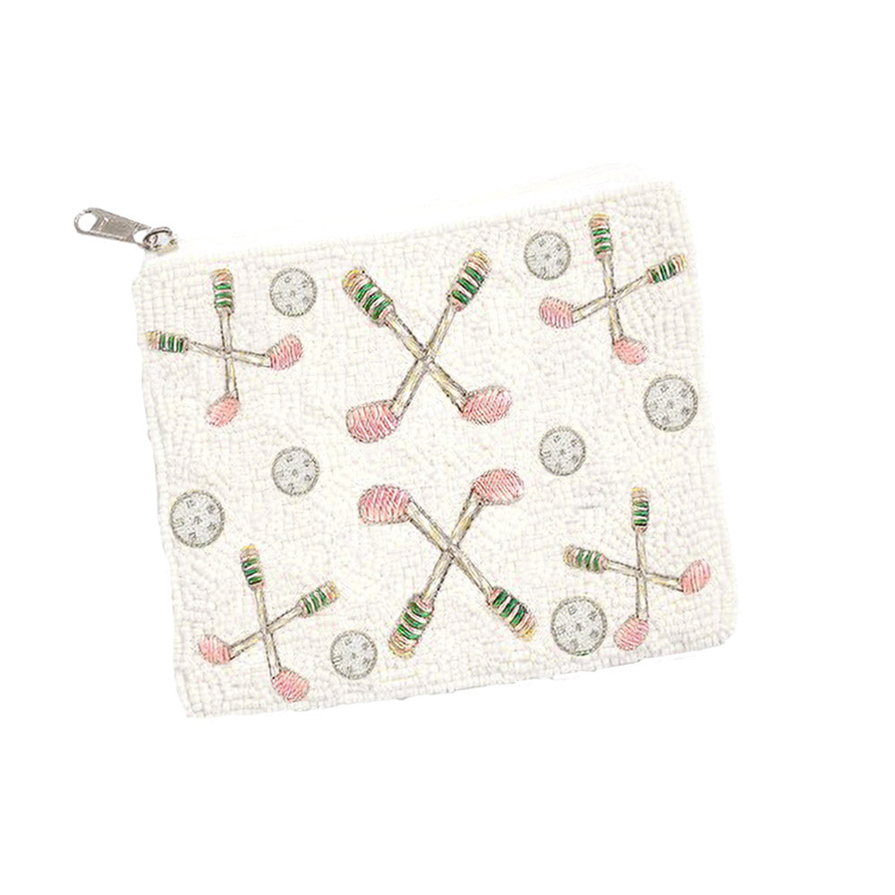 Rhinestone Golf Pattern Seed Beaded Mini Pouch Bag