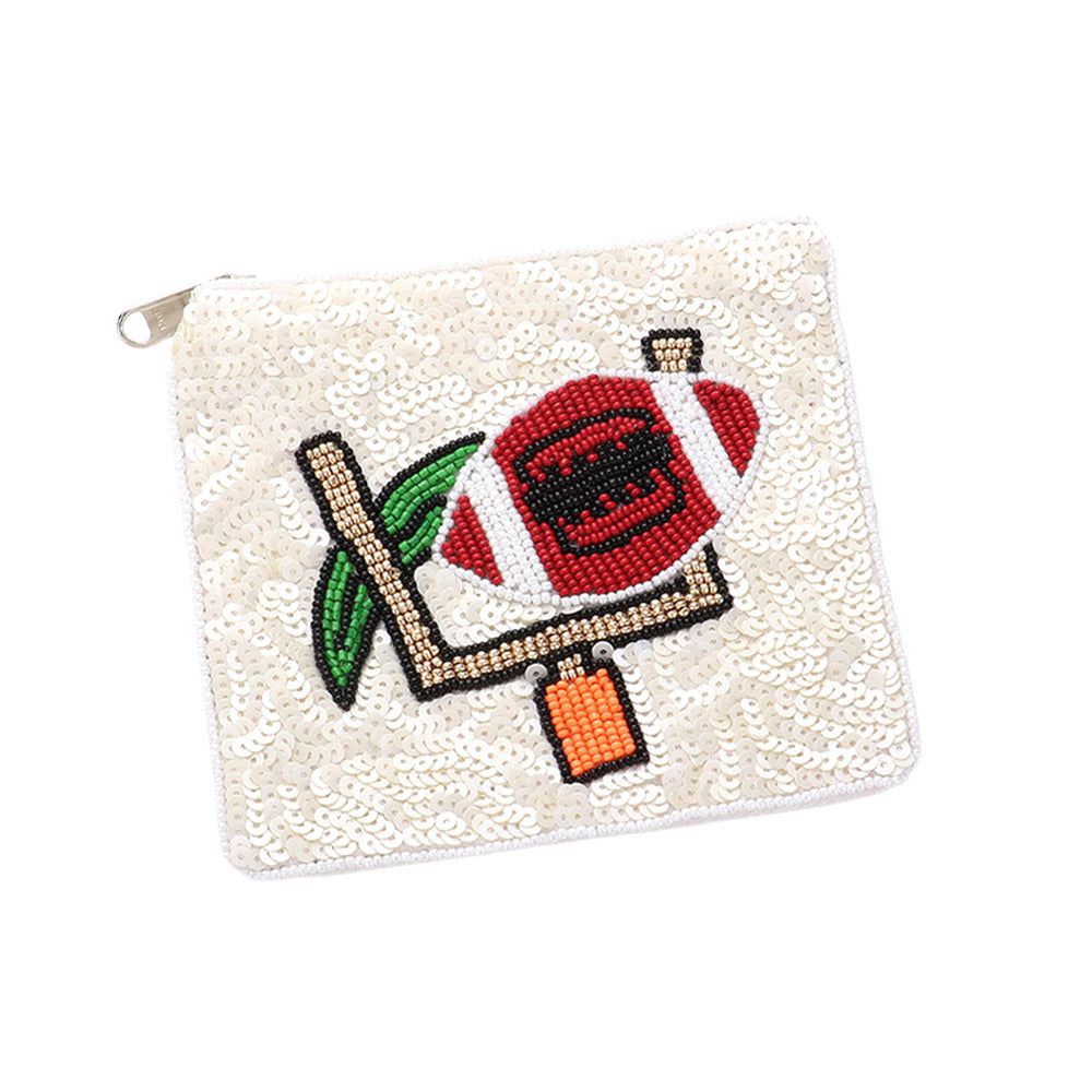 Football Sequin Seed Beaded Mini Pouch Bag
