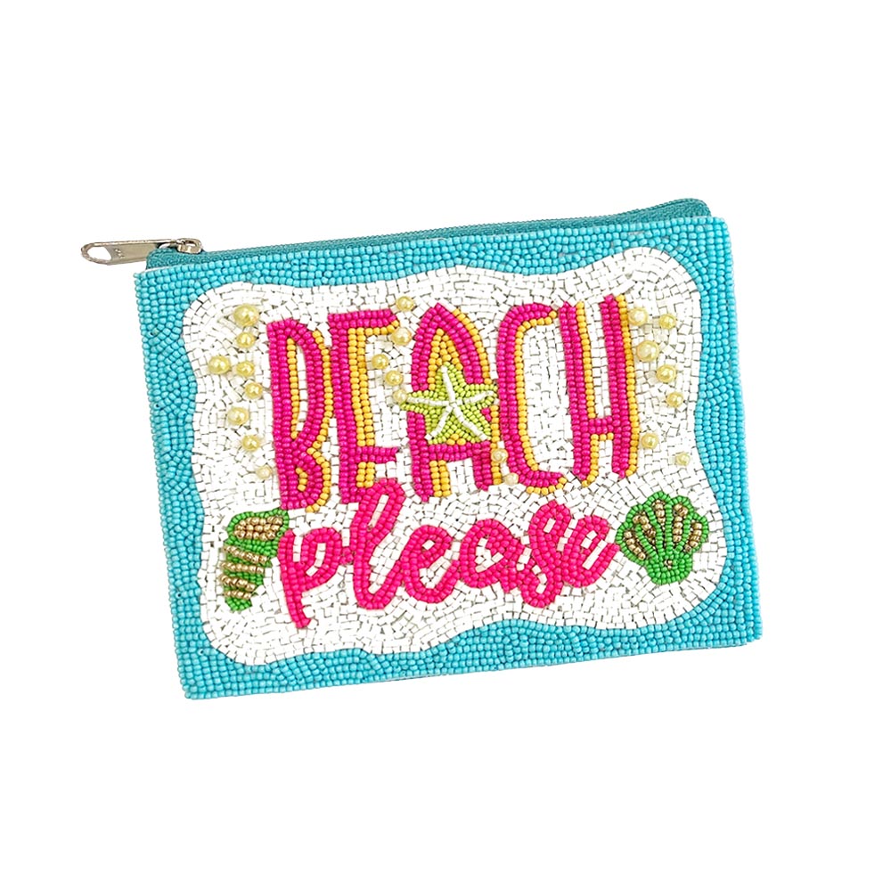 BEACH PLEASE Message Seed Beaded Mini Pouch Bag