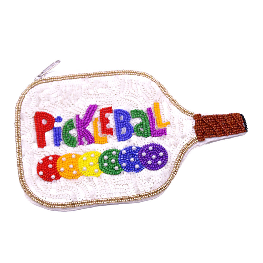PICKLEBALL Racket Beaded Coin Money Pouch Purse