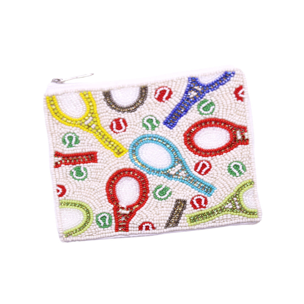 Tennis Racket Rhinestone Beaded Mini Pouch Bag