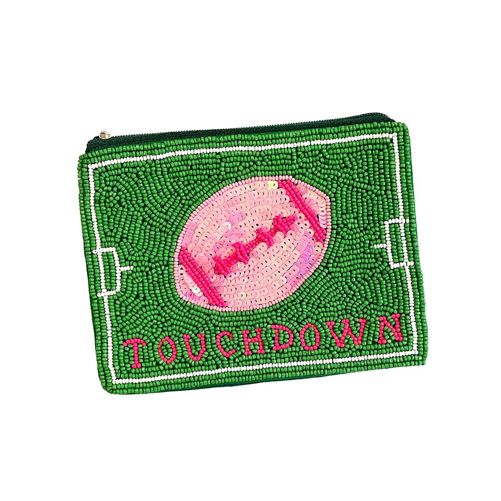 Football Sequin TOUCHDOWN Beaded Mini Pouch Bag