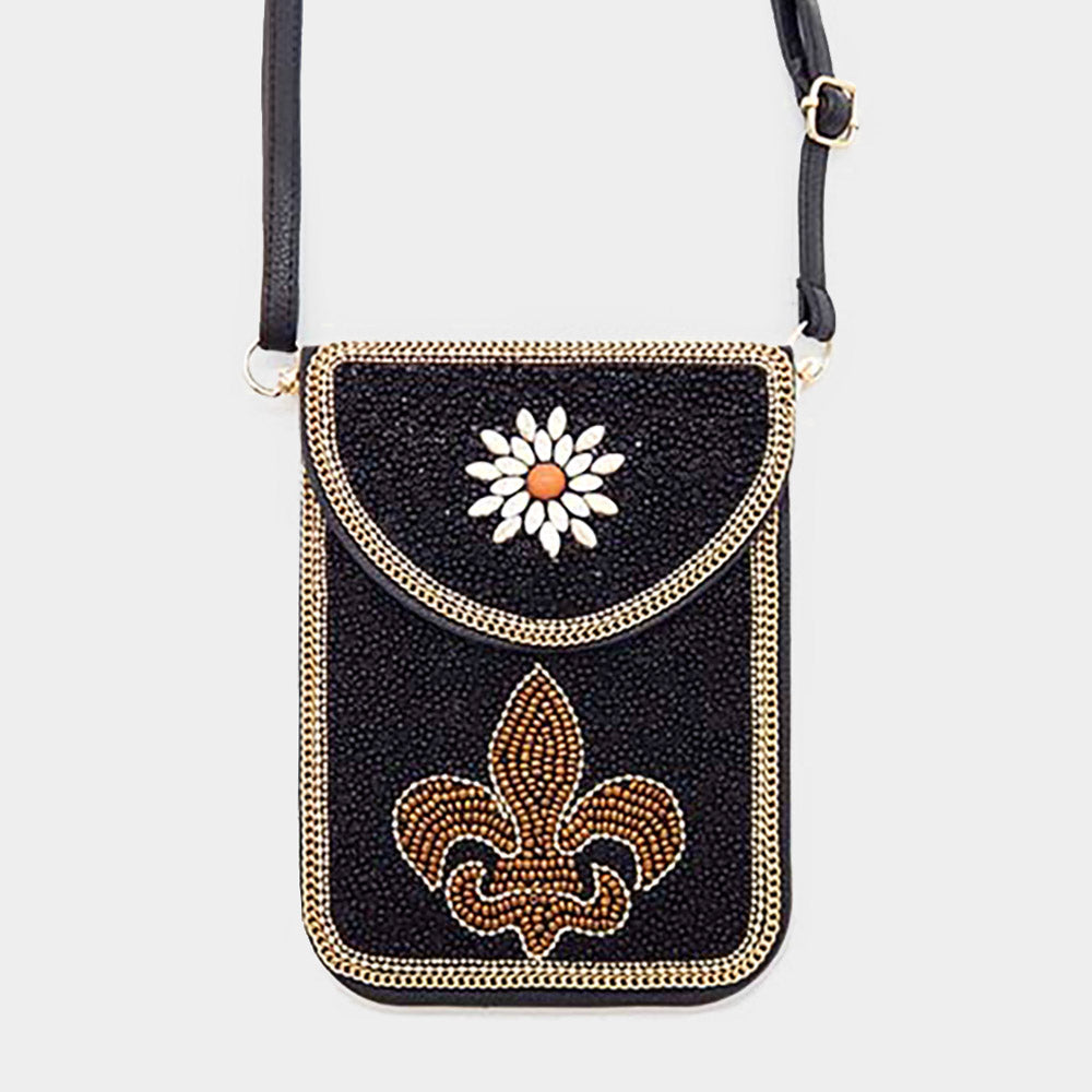 Beaded Fleur de Lis Crossbody Bag