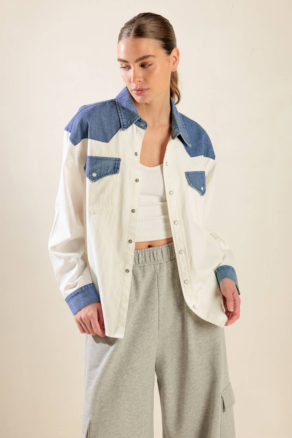 KEEP IT GOING WOVEN DENIM SHIRT