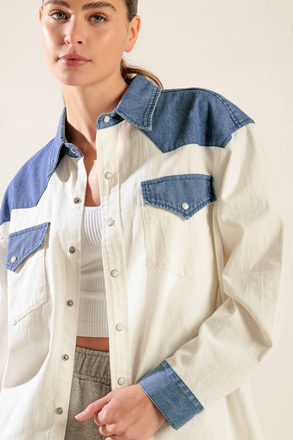 KEEP IT GOING WOVEN DENIM SHIRT