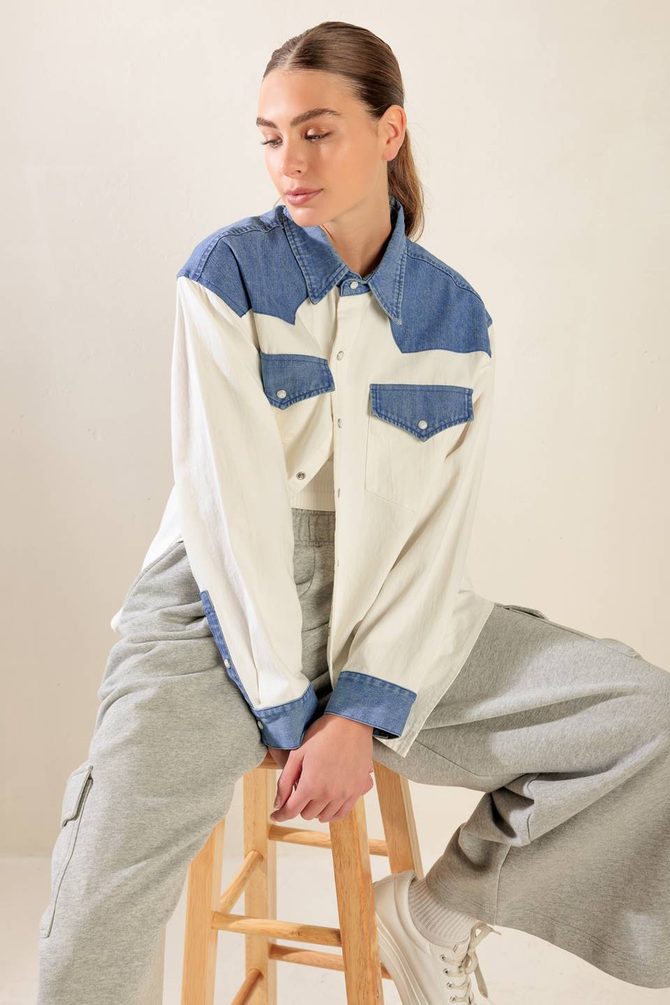 KEEP IT GOING WOVEN DENIM SHIRT
