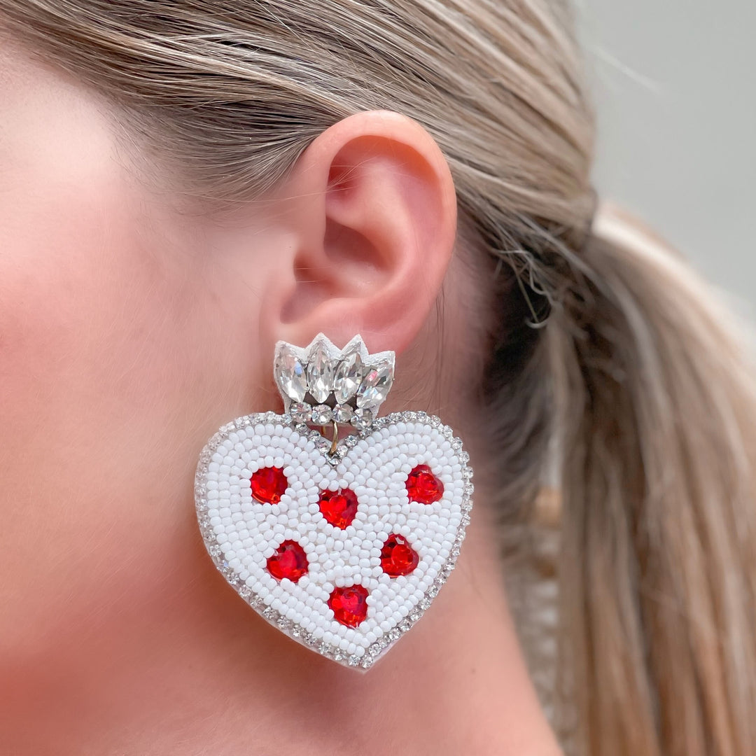Queen of Hearts Rhinestone Crown Beaded Earrings