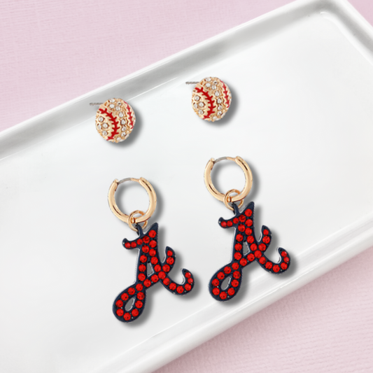 Atlanta Braves Baseball Huggie Hoop Stud Earrings SET