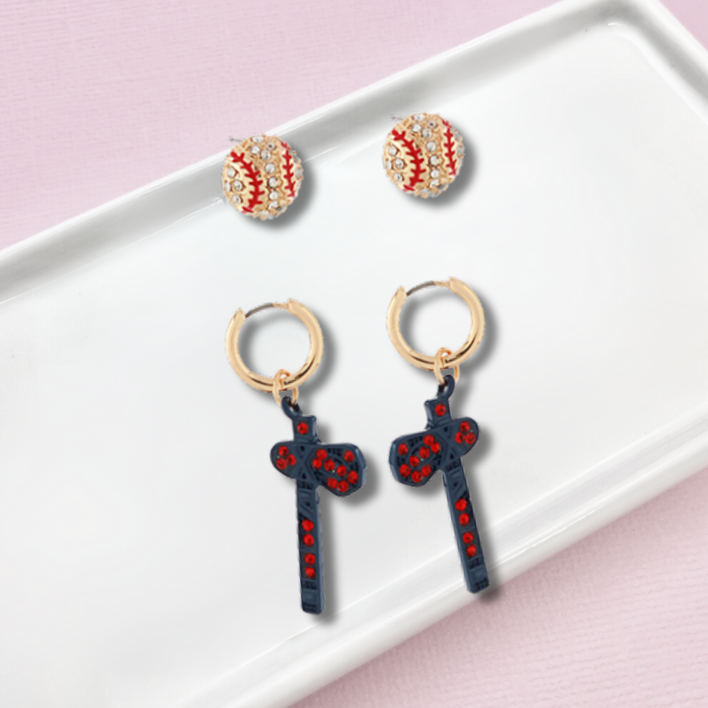 Atlanta Braves Baseball Huggie Hoop Stud Earrings SET
