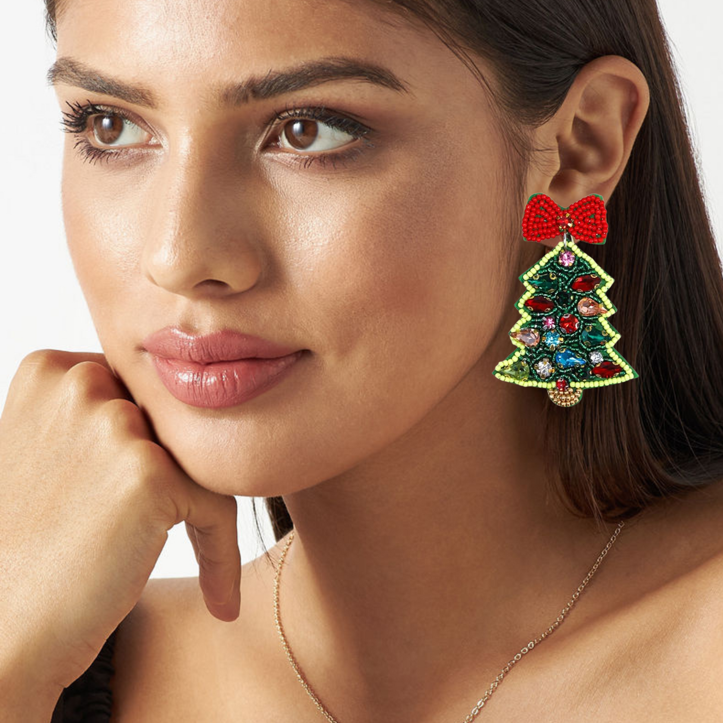 Jewel Embellished Rhinestone Christmas Tree Earrings