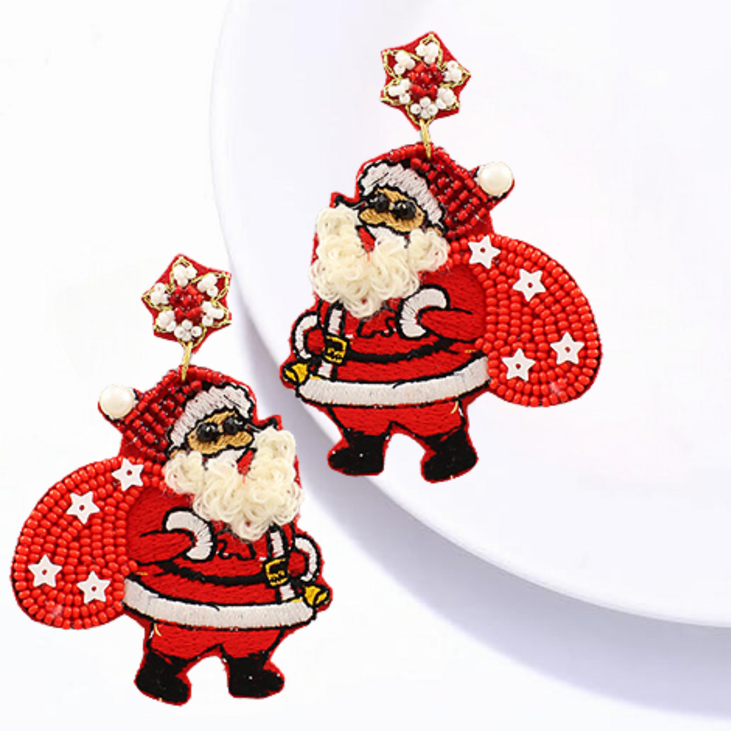 Santa's Here Beaded Christmas Holiday Earrings