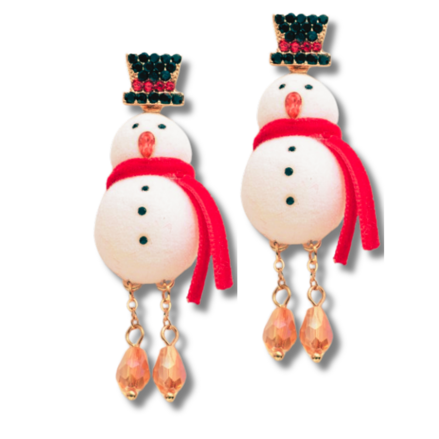 Austrian Crystal Dangling Legs Fuzzy Fun Snowman Earrings