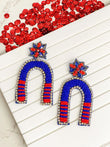 Pendientes de poste con cuentas de diamantes de imitación con colores del equipo de fútbol rojo y azul
