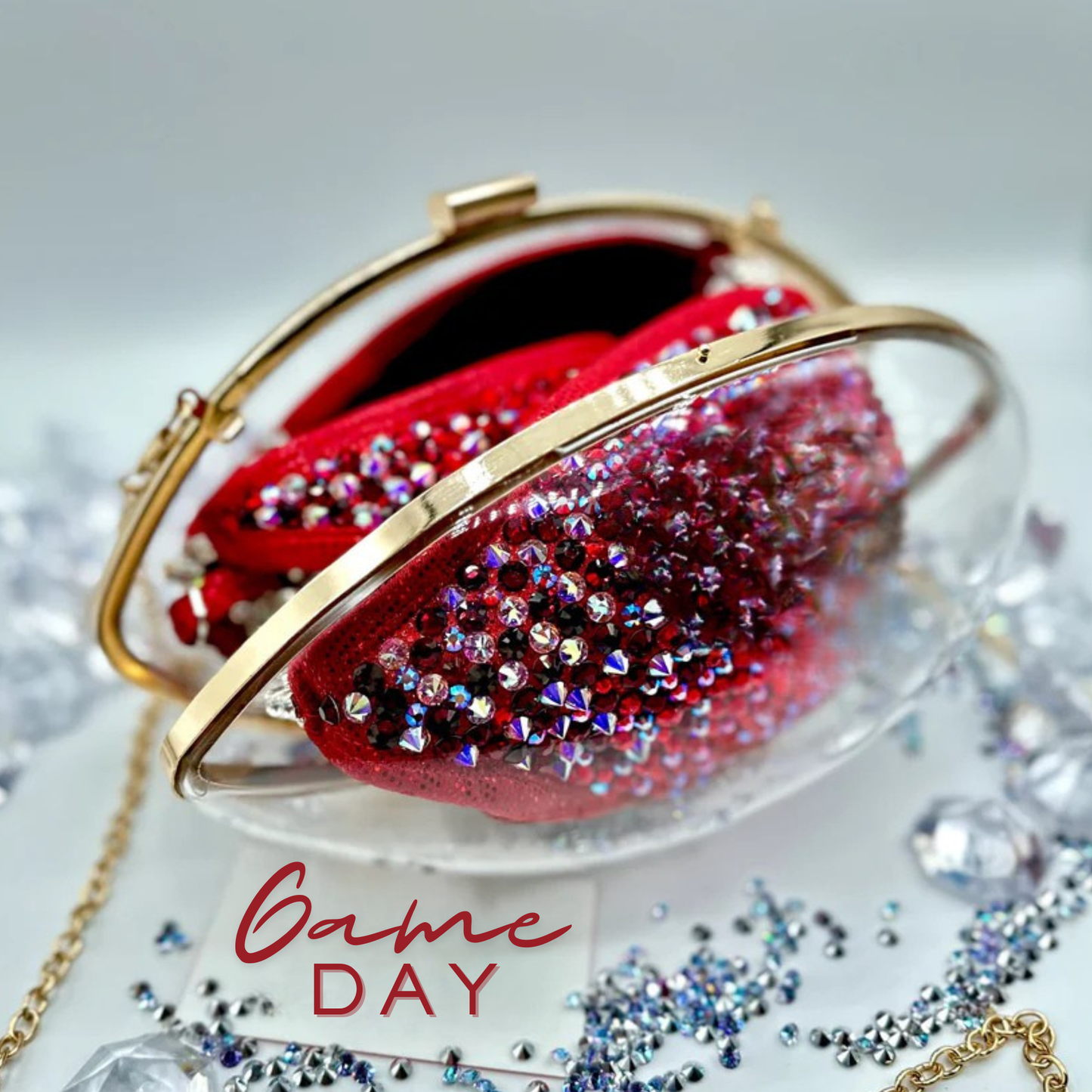 Gold Clear Metal Football Shaped Crossbody Bag