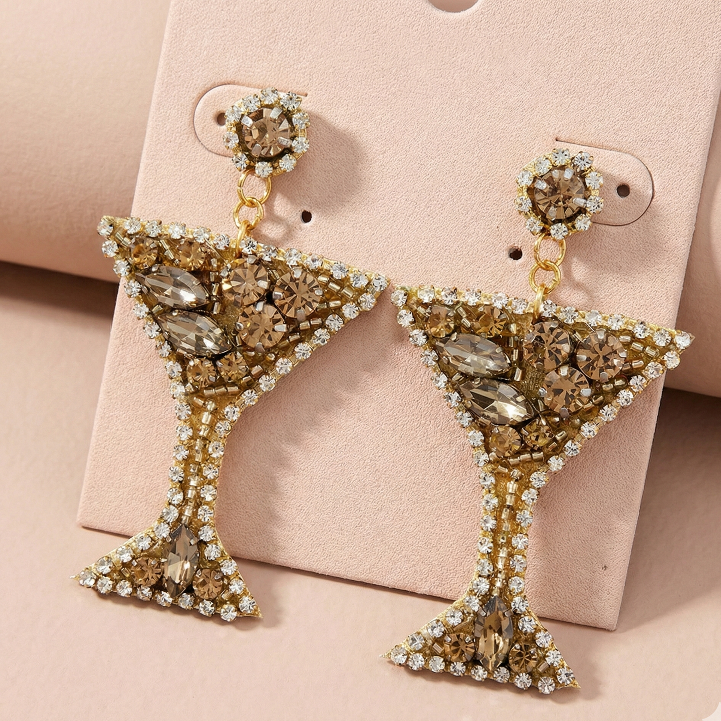 Austrian Crystal Seed Beaded Martini Glass Earrings