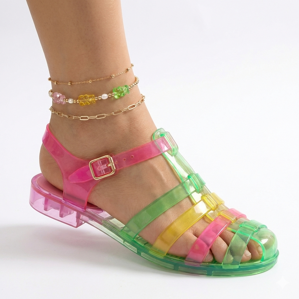 Gummy Bear Set of 3 Link Chain Gold Anklets