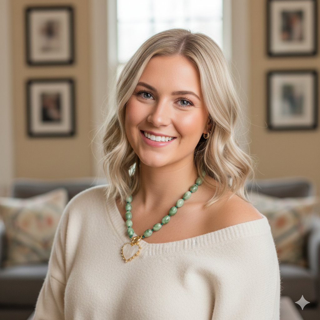 Mother of Pearl Heart Green Beaded Necklace