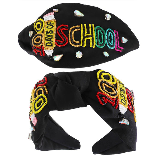 TEACHER 100 Days School Beaded Crystal Top Knot Headband
