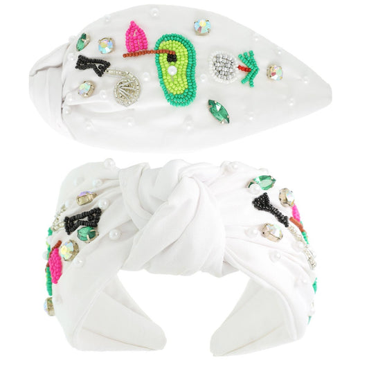Golf Rhinestone Seed Beaded Top Knot Boho Headband
