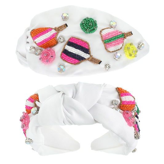 Pickleball Crystal Seed Beaded Boho Fabric Headband