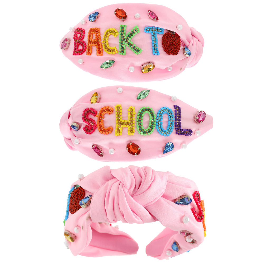 BACK TO SCHOOL Pink Beaded Crystal Top Knot Headband
