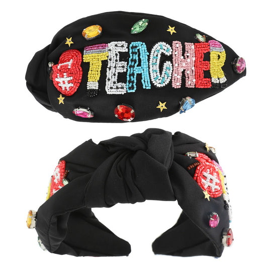 No 1 Teacher Beaded Crystal Top Knot Headband