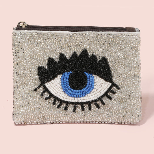 Evil Eye Seed Beaded Storage Bag Pouch