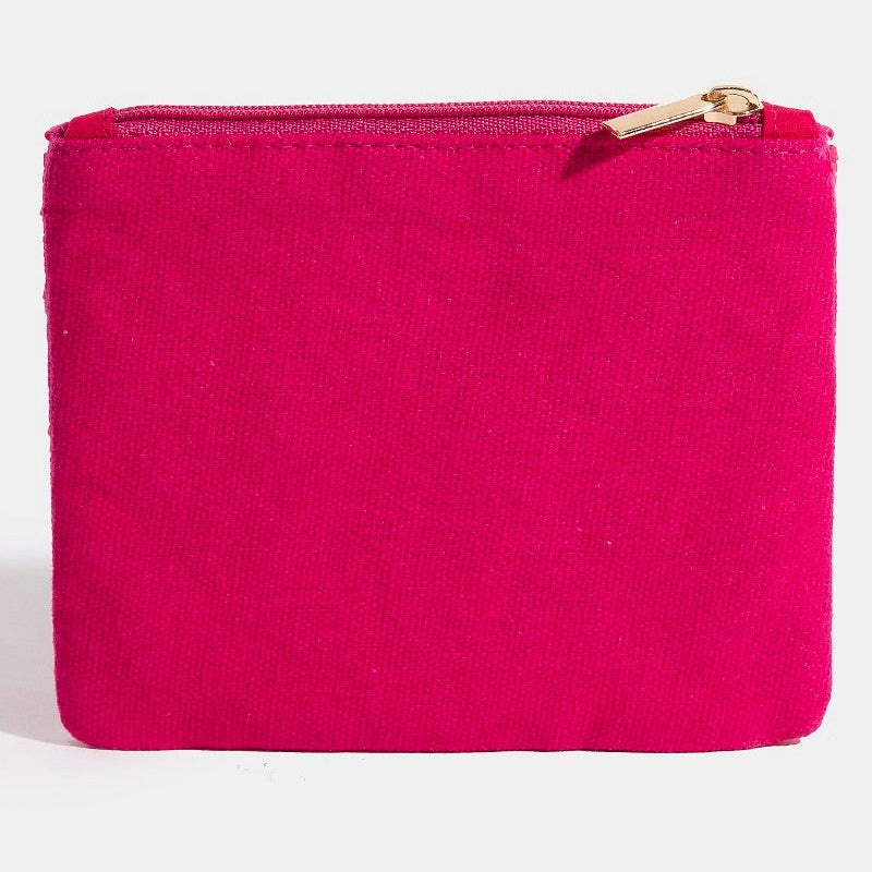 Pink Flamingo Beaded Coin Pouch Bag