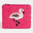 Pink Flamingo Beaded Coin Pouch Bag