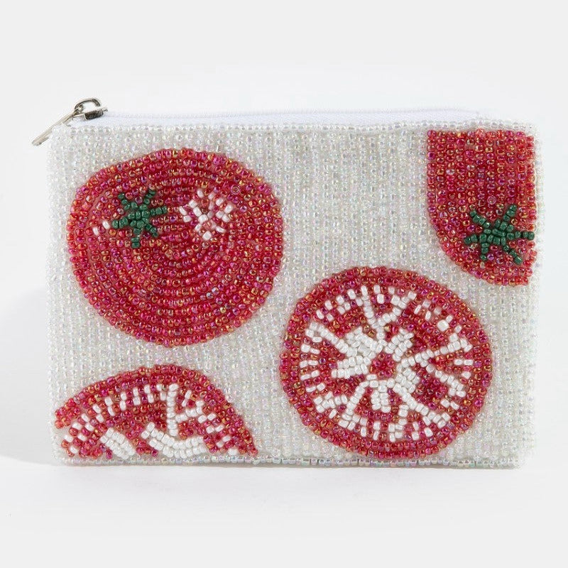 Garden Tomatoes Beaded Coin Pouch Bag
