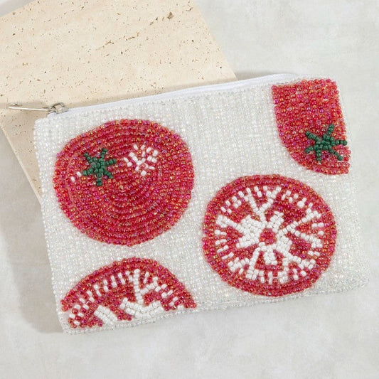 Garden Tomatoes Beaded Coin Pouch Bag
